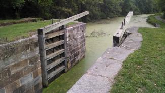 One of the many locks I've passed on this trip. Each one provides a quick downhill in the path and a free burst of speed.